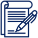 Icon of a rolled-up document with horizontal lines and a pen, representing writing or documentation.