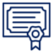 An icon of a certificate with a rosette or ribbon attached, symbolizing achievement or qualification.